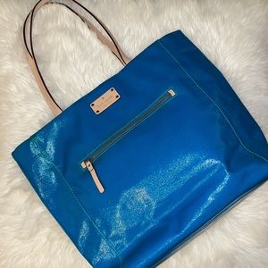 Authentic Kate Spade Teal Tote- with tan handles- excellent condition-